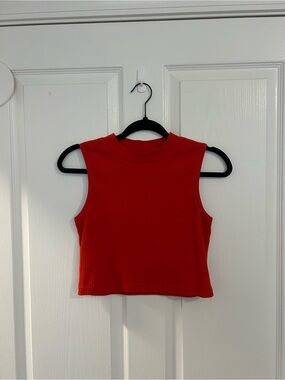 Ribbed Red Sleeveless Crop Top - Women